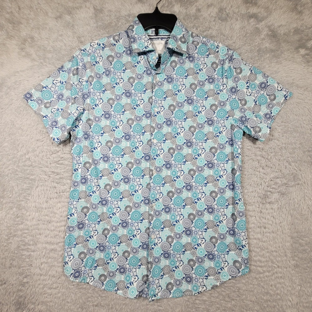 Denim & Flower Ricky Singh Mens‎ Small Blue Mandala Geometric Short Sleeve Shirt